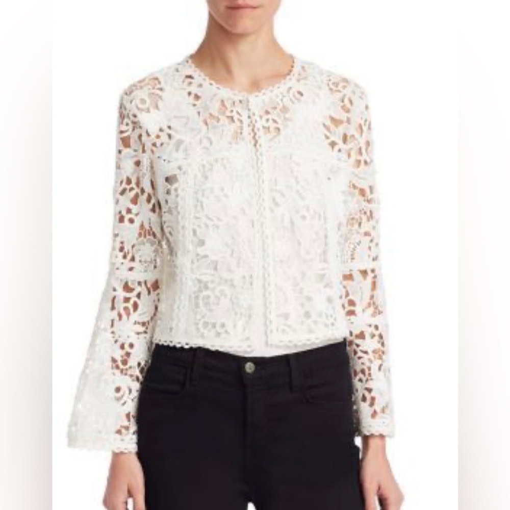 Retail $725 Edward Achour Paris Lace and Pleats White Blouse French Romantic Top